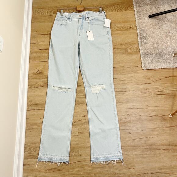 NWT Good American Good Icon Jeans Distressed Size 8/29 Light Wash - Picture 3 of 9